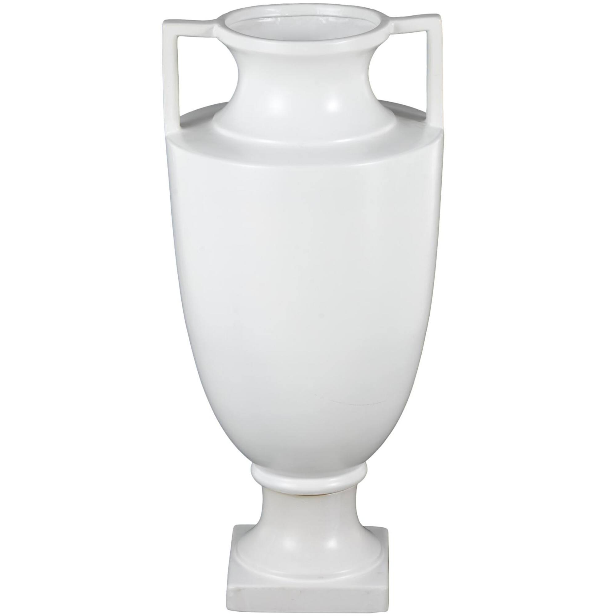 22" White Urn-Shaped Ceramic Vase with Handles